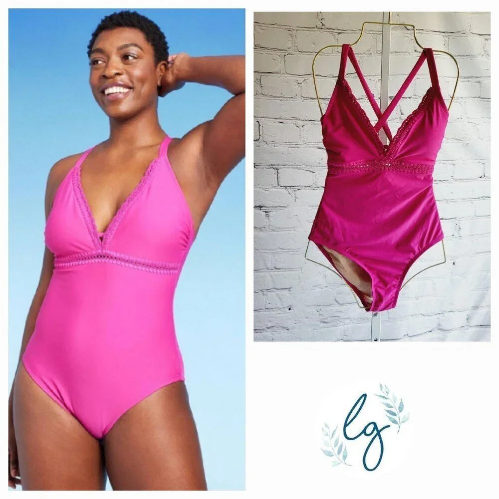 Kona Sol Women's Crochet Shell Stitch One Piece Swimsuit, BT7-BL - Picture 1 of 4